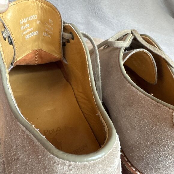 Polo Ralph Lauren Camel Suede Derby Oxford Lace Up Shoe 8D Wide Preppy Grandpa - Picture 12 of 16